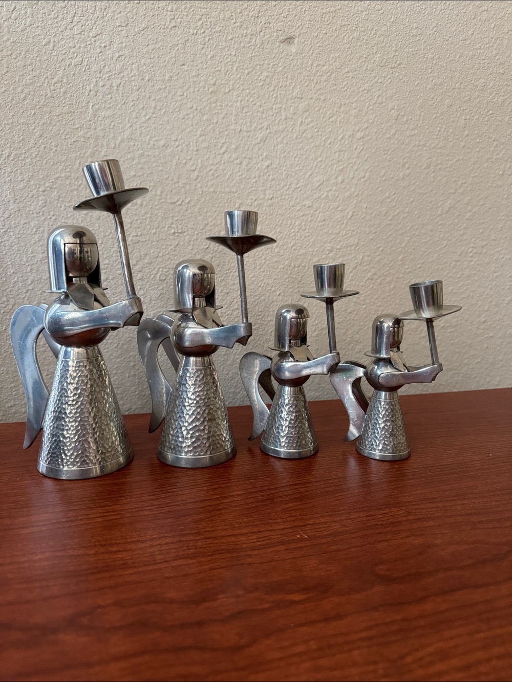 VTG MCM Retro Mod Set of 4 of Banka Tin Aluminum Metal Angel Candle Holders